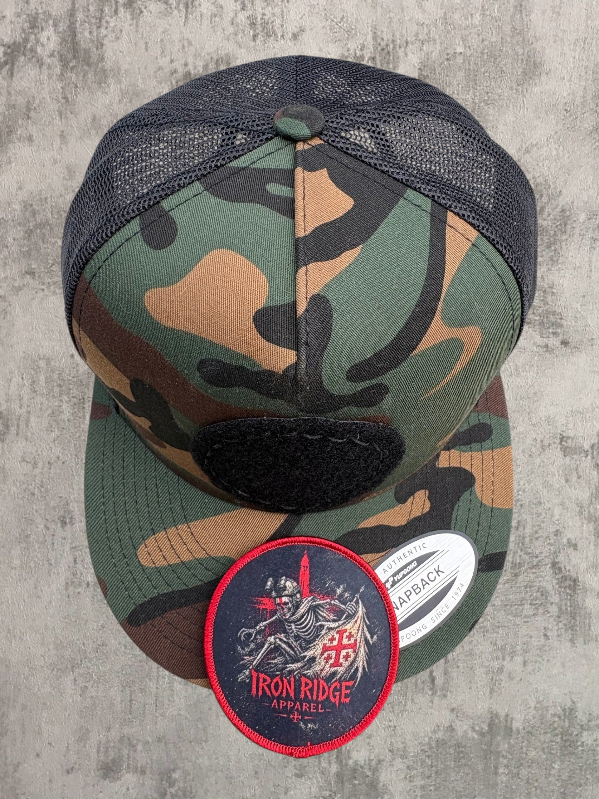 Iron Ridge Apparel™ – Cold War M81 Woodland Snapback Trucker Hat