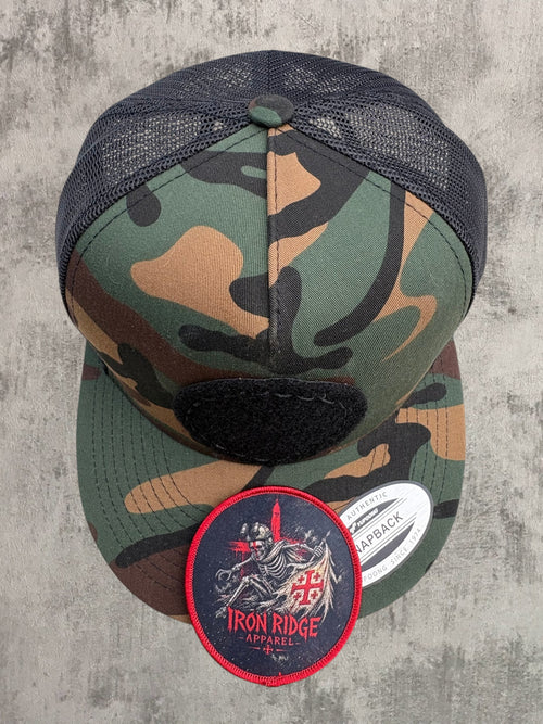 Iron Ridge Apparel™ – Cold War M81 Woodland Snapback Trucker Hat