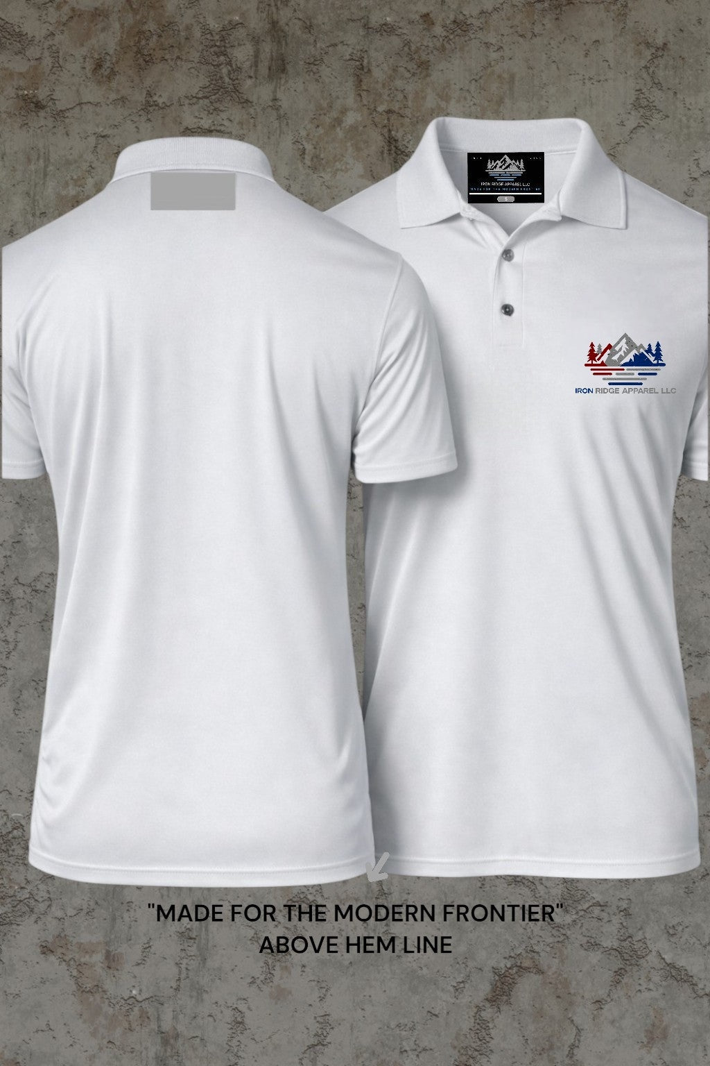 Iron Ridge Apparel™- Ridge, White, and Blue Performance Polo